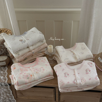 Set pijamale copii iarnă, 50% bumbac, unisex, mâneci lungi, gros, stil coreean, îmbrăcăminte de casă, iarna 2025