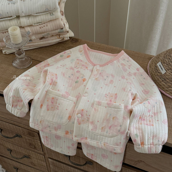 Set pijamale copii iarnă, 50% bumbac, unisex, mâneci lungi, gros, stil coreean, îmbrăcăminte de casă, iarna 2025