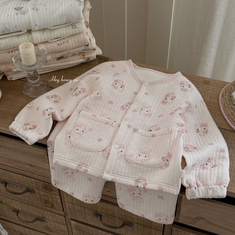 Set pijamale copii iarnă, 50% bumbac, unisex, mâneci lungi, gros, stil coreean, îmbrăcăminte de casă, iarna 2025