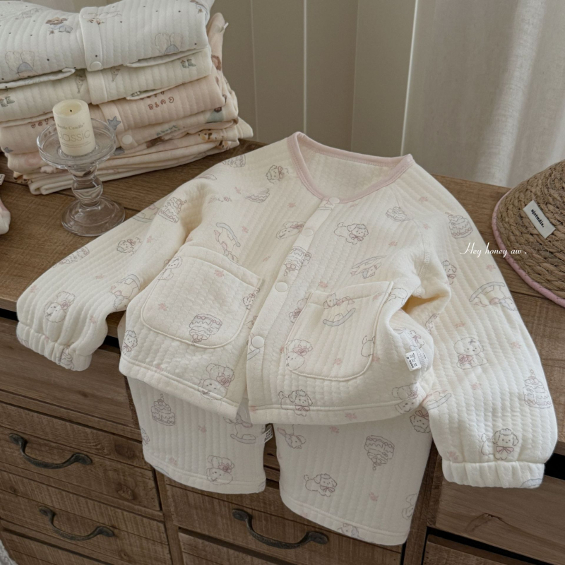 Set pijamale copii iarnă, 50% bumbac, unisex, mâneci lungi, gros, stil coreean, îmbrăcăminte de casă, iarna 2025