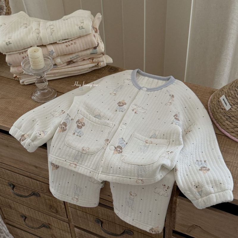 Set pijamale copii iarnă, 50% bumbac, unisex, mâneci lungi, gros, stil coreean, îmbrăcăminte de casă, iarna 2025