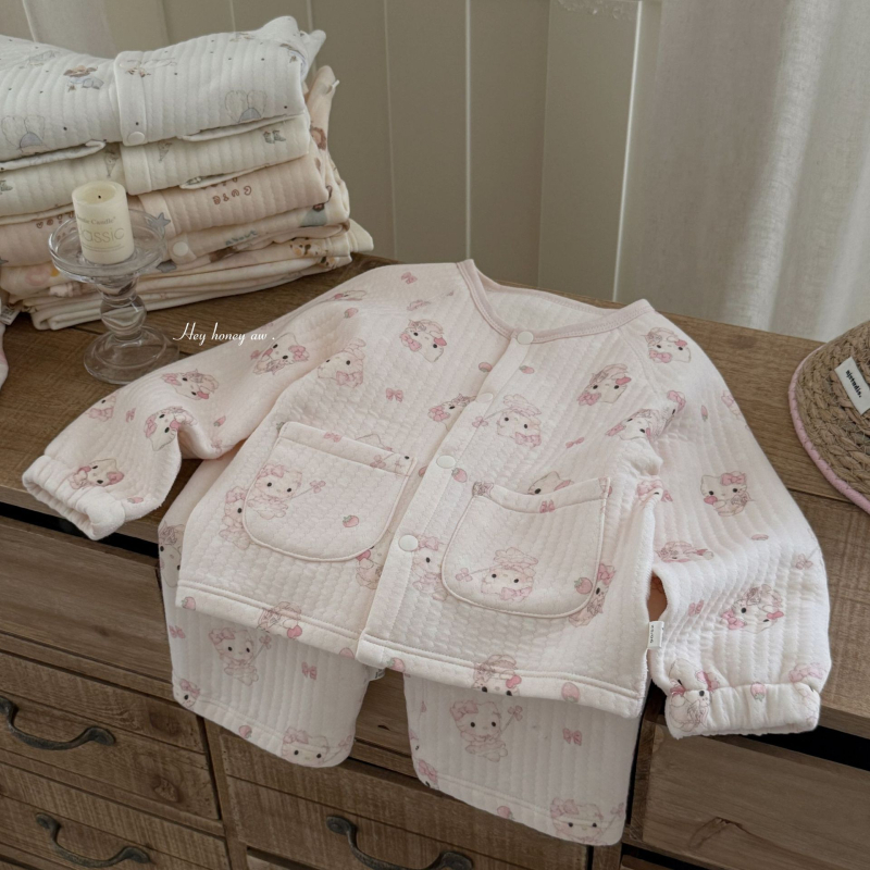 Set pijamale copii iarnă, 50% bumbac, unisex, mâneci lungi, gros, stil coreean, îmbrăcăminte de casă, iarna 2025