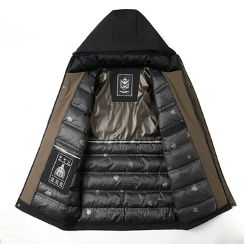 Ανδρικό μπουφάν με επένδυση από βαμβάκι, κουκούλα, φερμουάρ, παχύτερο πολυεστερικό ύφασμα