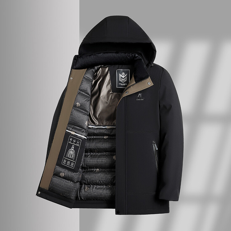 Ανδρικό μπουφάν με επένδυση από βαμβάκι, κουκούλα, φερμουάρ, παχύτερο πολυεστερικό ύφασμα