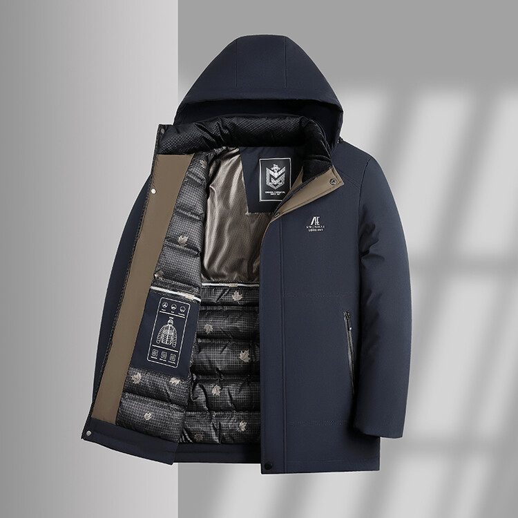 Ανδρικό μπουφάν με επένδυση από βαμβάκι, κουκούλα, φερμουάρ, παχύτερο πολυεστερικό ύφασμα