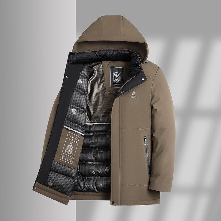 Ανδρικό μπουφάν με επένδυση από βαμβάκι, κουκούλα, φερμουάρ, παχύτερο πολυεστερικό ύφασμα