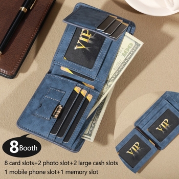 Muški kratki novčanik, korejskog stila retro casual, jednobojni PU materijal s PU podstavom, iznimno lagan, višenamjenski novčanik za kovance i kartice, proljeće 2025 (PU materijal; PU podstava; jednobojan; proljeće 2025)