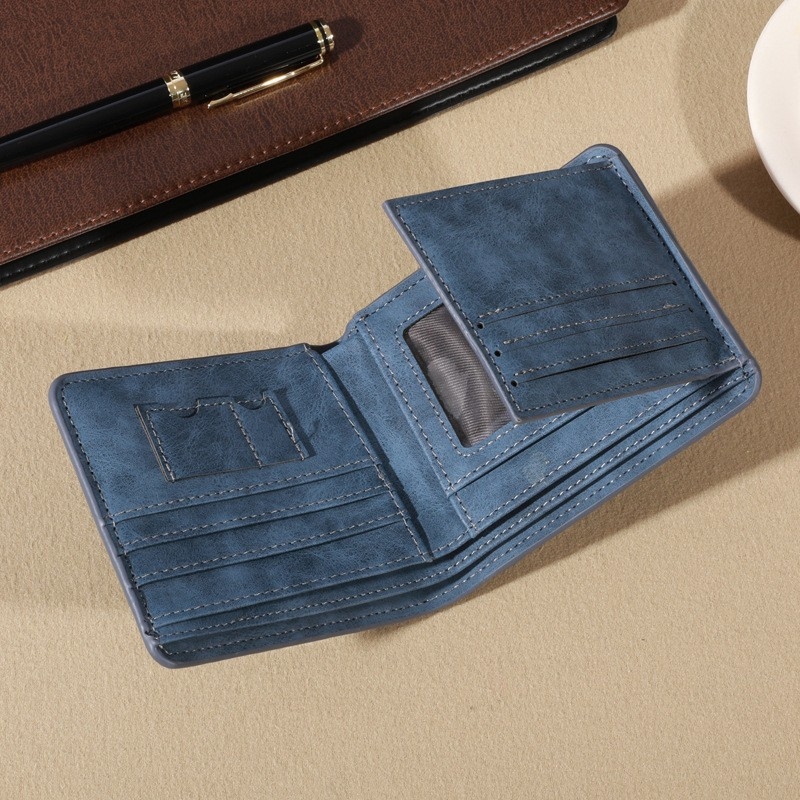 Muški kratki novčanik, korejskog stila retro casual, jednobojni PU materijal s PU podstavom, iznimno lagan, višenamjenski novčanik za kovance i kartice, proljeće 2025 (PU materijal; PU podstava; jednobojan; proljeće 2025)