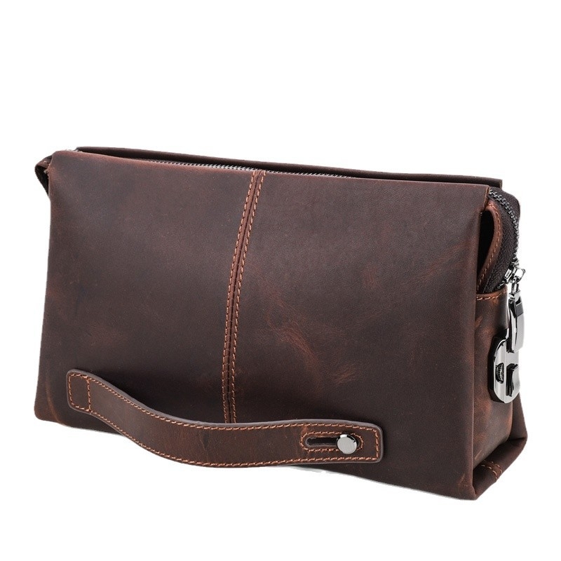 Muška clutch torba — prava koža; otporna na habanje; podstava od poliestera; jednostavan uzorak; jesen 2023