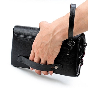 Muška PU kožna clutch torba s funkcijom zaštite od krađe, uzorak s slovima, podstava od poliestera, retro poslovno-ležerni stil, lansirana jesen 2019, za svakodnevnu upotrebu.