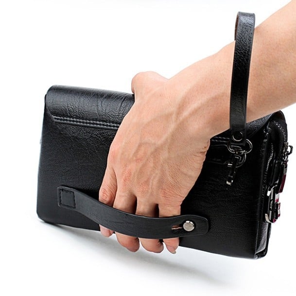 Muška PU kožna clutch torba s funkcijom zaštite od krađe, uzorak s slovima, podstava od poliestera, retro poslovno-ležerni stil, lansirana jesen 2019, za svakodnevnu upotrebu.