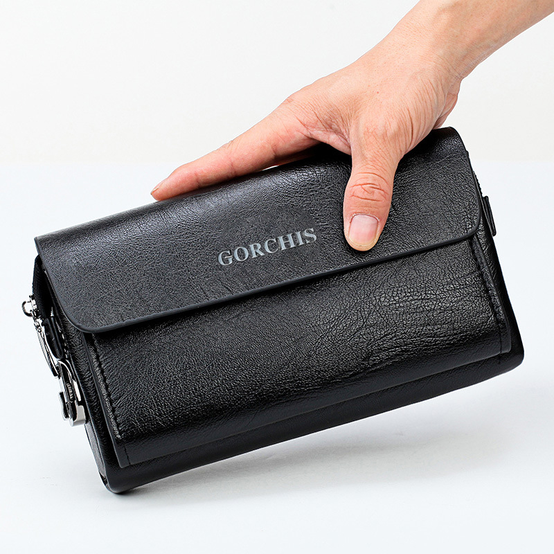 Muška PU kožna clutch torba s funkcijom zaštite od krađe, uzorak s slovima, podstava od poliestera, retro poslovno-ležerni stil, lansirana jesen 2019, za svakodnevnu upotrebu.