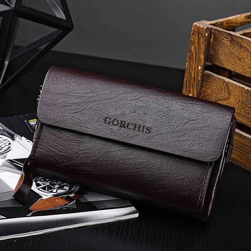 Muška PU kožna clutch torba s funkcijom zaštite od krađe, uzorak s slovima, podstava od poliestera, retro poslovno-ležerni stil, lansirana jesen 2019, za svakodnevnu upotrebu.