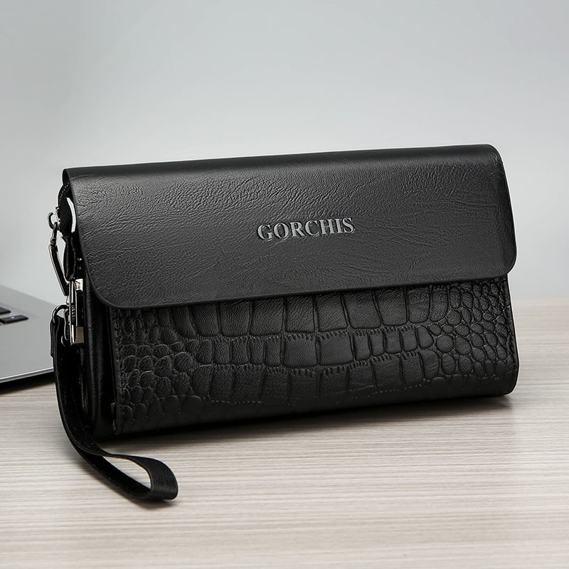 Muška PU kožna clutch torba s funkcijom zaštite od krađe, uzorak s slovima, podstava od poliestera, retro poslovno-ležerni stil, lansirana jesen 2019, za svakodnevnu upotrebu.