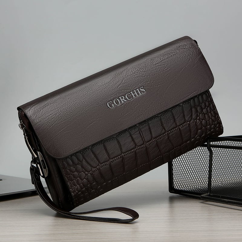 Muška PU kožna clutch torba s funkcijom zaštite od krađe, uzorak s slovima, podstava od poliestera, retro poslovno-ležerni stil, lansirana jesen 2019, za svakodnevnu upotrebu.