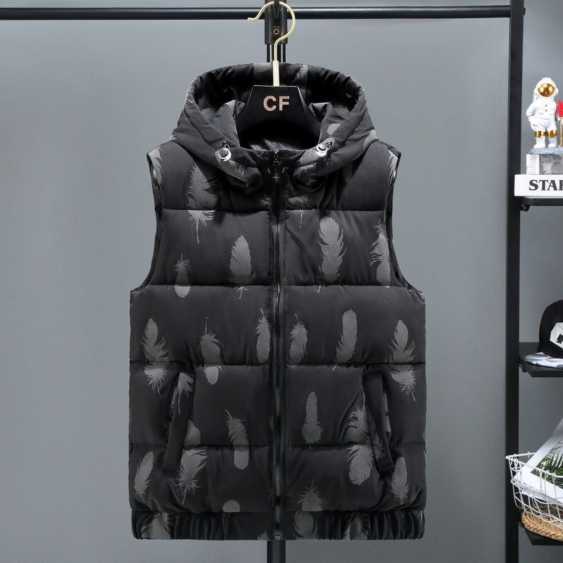 Ανδρικό γιλέκο με κουκούλα από corduroy, εξωτερικό από μαλλί, γέμισμα από βαμβάκι, επένδυση από λινό, με στάσιμο γιακά