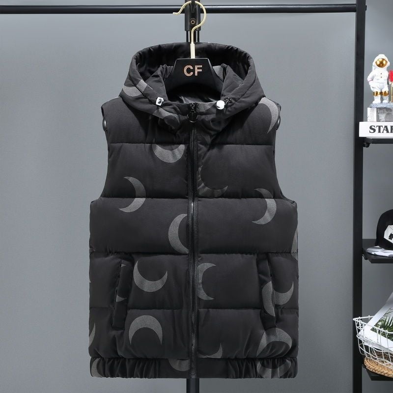 Ανδρικό γιλέκο με κουκούλα από corduroy, εξωτερικό από μαλλί, γέμισμα από βαμβάκι, επένδυση από λινό, με στάσιμο γιακά