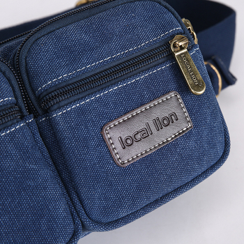Muška platnena torba za struk od platna - Višenamjenska, Prozračna, Korejskog stila, Veliki kapacitet (Canvas; Breathable; Polyester lining; Leisure travel; Men's Fanny Pack)