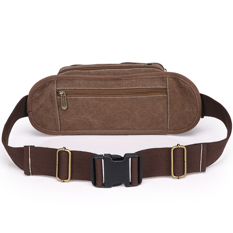 Muška platnena torba za struk od platna - Višenamjenska, Prozračna, Korejskog stila, Veliki kapacitet (Canvas; Breathable; Polyester lining; Leisure travel; Men's Fanny Pack)