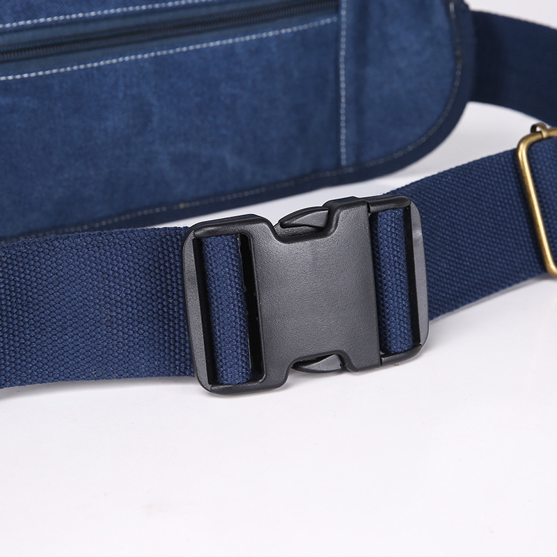 Muška platnena torba za struk od platna - Višenamjenska, Prozračna, Korejskog stila, Veliki kapacitet (Canvas; Breathable; Polyester lining; Leisure travel; Men's Fanny Pack)