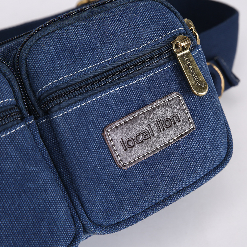 Muška platnena torba za struk od platna - Višenamjenska, Prozračna, Korejskog stila, Veliki kapacitet (Canvas; Breathable; Polyester lining; Leisure travel; Men's Fanny Pack)
