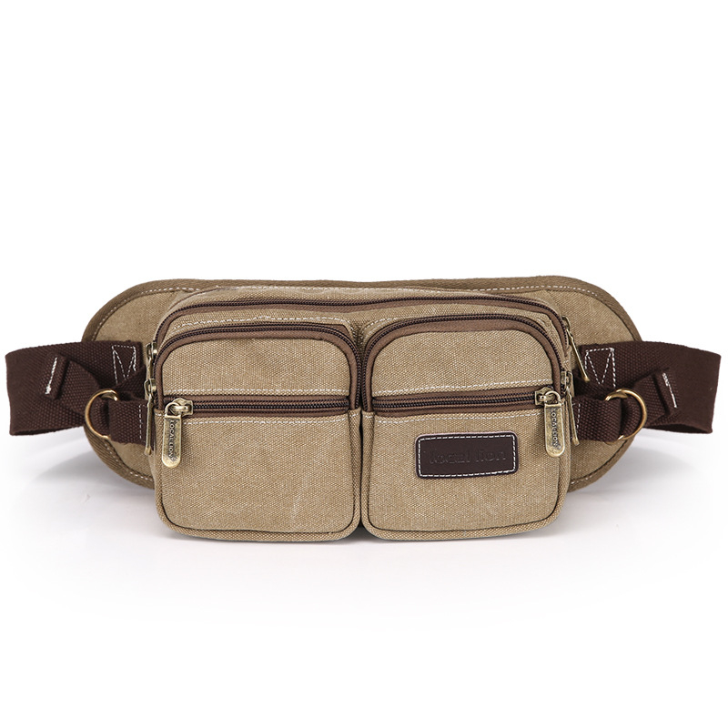 Muška platnena torba za struk od platna - Višenamjenska, Prozračna, Korejskog stila, Veliki kapacitet (Canvas; Breathable; Polyester lining; Leisure travel; Men's Fanny Pack)