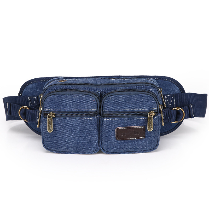 Muška platnena torba za struk od platna - Višenamjenska, Prozračna, Korejskog stila, Veliki kapacitet (Canvas; Breathable; Polyester lining; Leisure travel; Men's Fanny Pack)