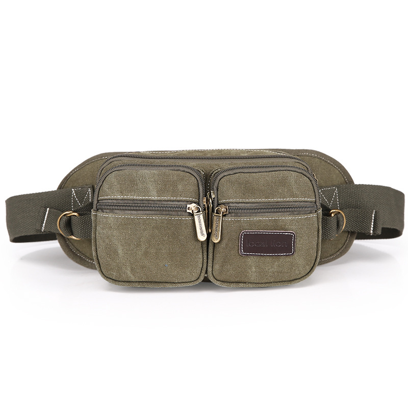 Muška platnena torba za struk od platna - Višenamjenska, Prozračna, Korejskog stila, Veliki kapacitet (Canvas; Breathable; Polyester lining; Leisure travel; Men's Fanny Pack)