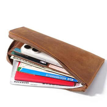 Portofel lung din piele naturală Crazy Horse, pentru bărbați și femei, culoare solidă, căptușeală poliester, capacitate mare pentru ID și carduri