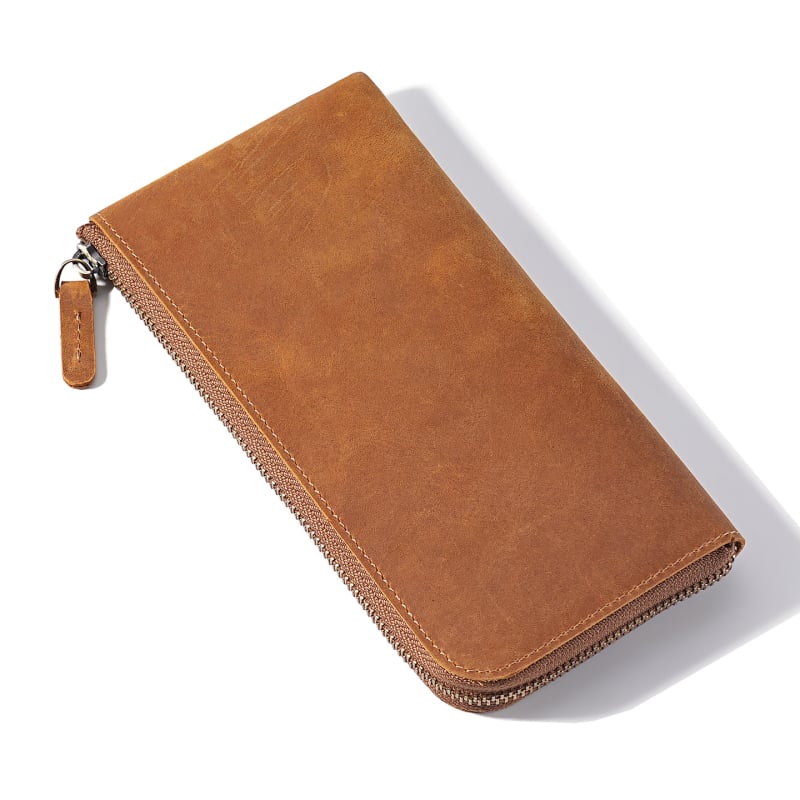 Portofel lung din piele naturală Crazy Horse, pentru bărbați și femei, culoare solidă, căptușeală poliester, capacitate mare pentru ID și carduri