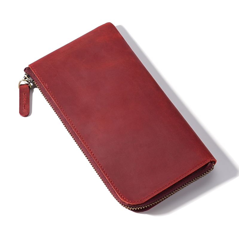 Portofel lung din piele naturală Crazy Horse, pentru bărbați și femei, culoare solidă, căptușeală poliester, capacitate mare pentru ID și carduri