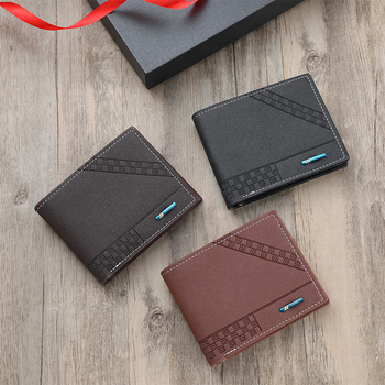 Portofel bărbați PVC, cu o singură pliură, model geometric, stil street, căptușeală din piele sintetică