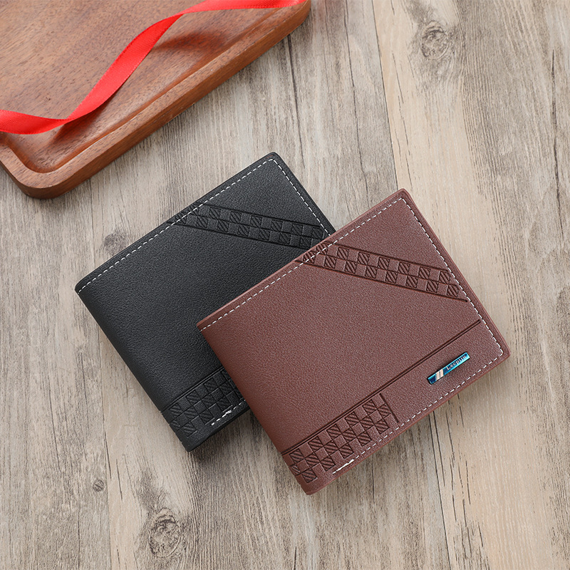 Portofel bărbați PVC, cu o singură pliură, model geometric, stil street, căptușeală din piele sintetică