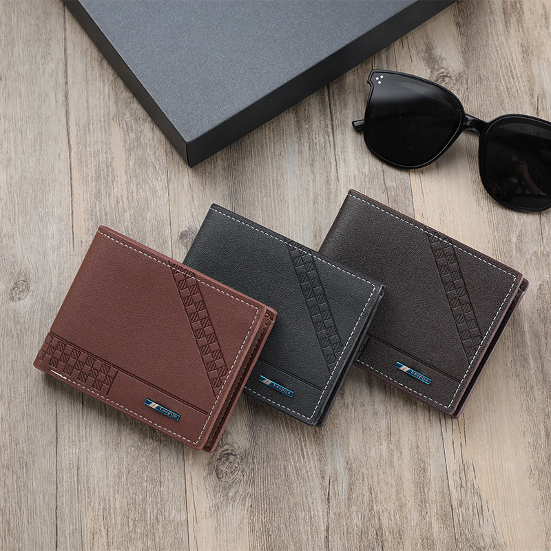 Portofel bărbați PVC, cu o singură pliură, model geometric, stil street, căptușeală din piele sintetică