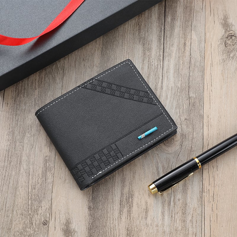 Portofel bărbați PVC, cu o singură pliură, model geometric, stil street, căptușeală din piele sintetică