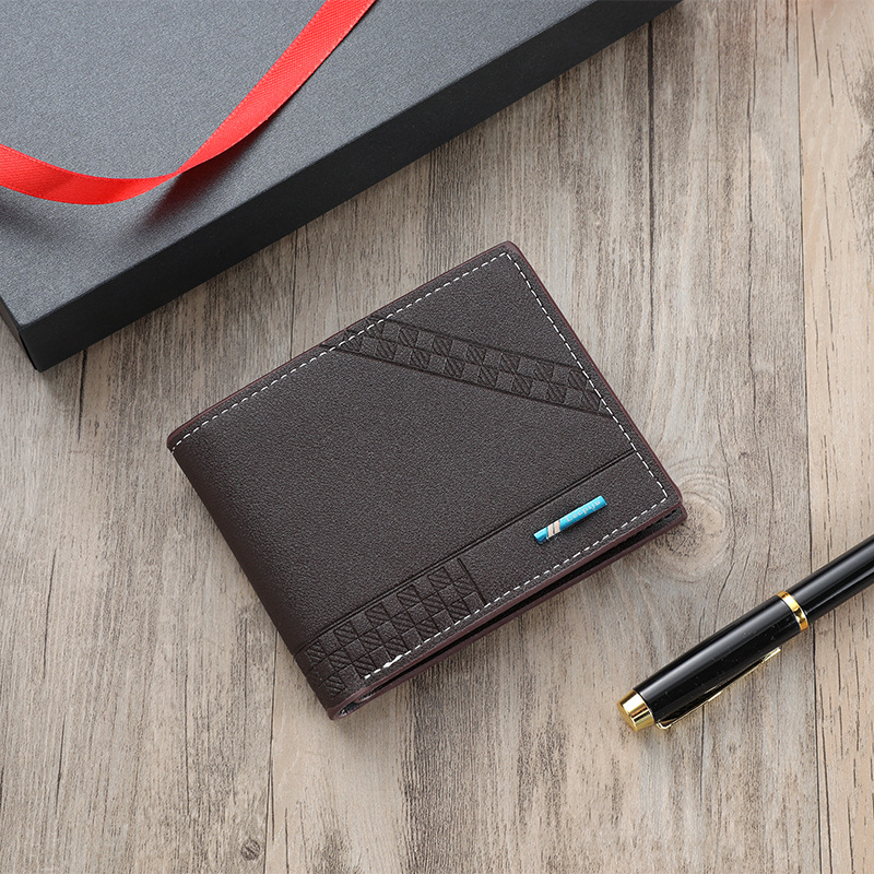 Portofel bărbați PVC, cu o singură pliură, model geometric, stil street, căptușeală din piele sintetică