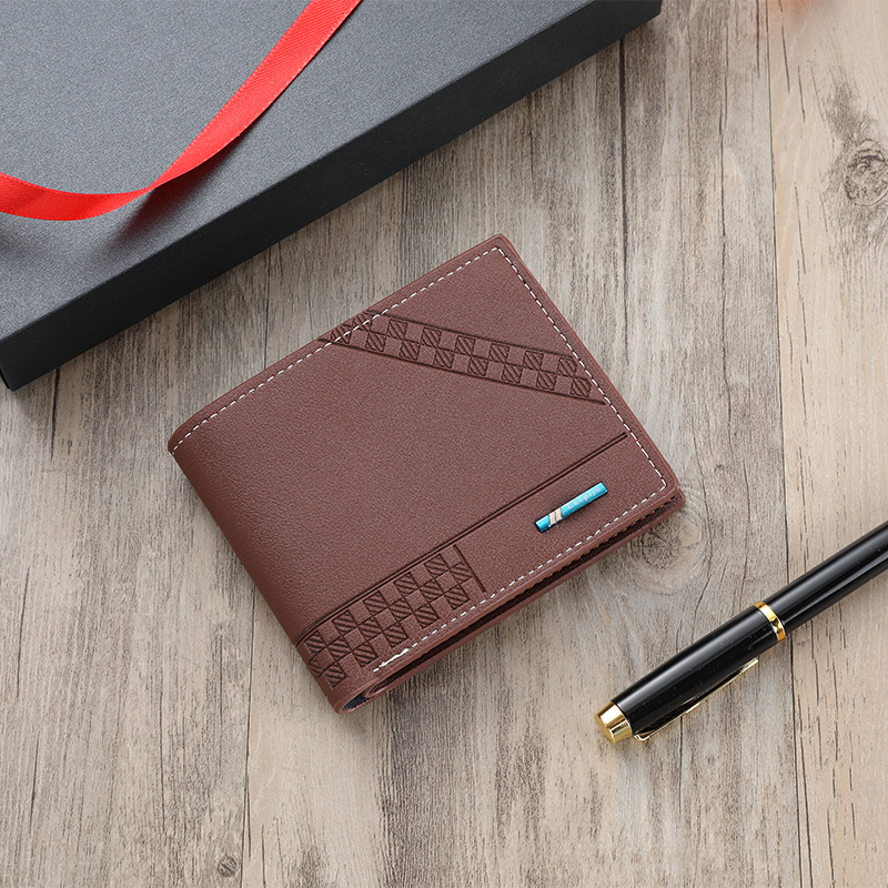 Portofel bărbați PVC, cu o singură pliură, model geometric, stil street, căptușeală din piele sintetică