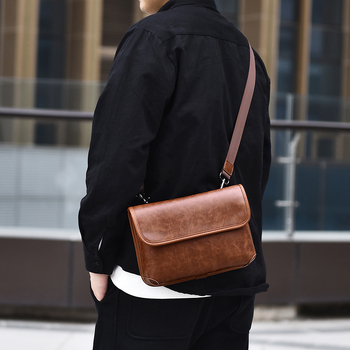 Geantă crossbody pentru bărbați, stil stradal, PU piele, impermeabilă, model solid, 2596