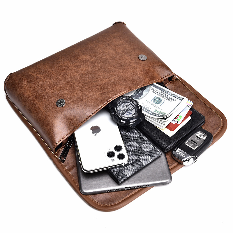 Geantă crossbody pentru bărbați, stil stradal, PU piele, impermeabilă, model solid, 2596