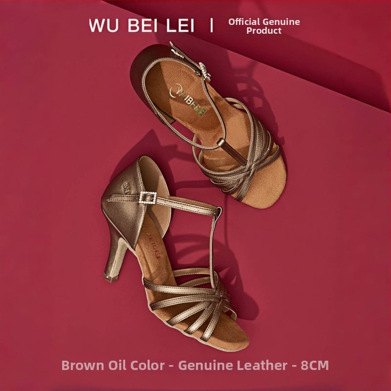 Ženske latino plesne cipele s pet remena u obliku slova T — gornji dio od svile, potplat od velura, prozračne, otporne na habanje