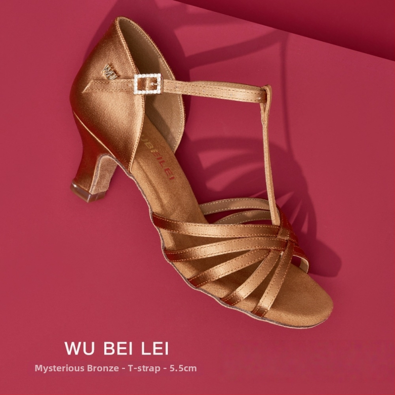 Ženske latino plesne cipele s pet remena u obliku slova T — gornji dio od svile, potplat od velura, prozračne, otporne na habanje