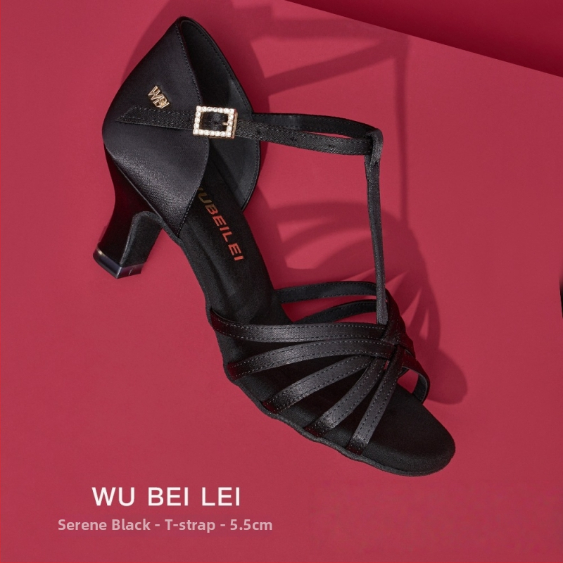 Ženske latino plesne cipele s pet remena u obliku slova T — gornji dio od svile, potplat od velura, prozračne, otporne na habanje