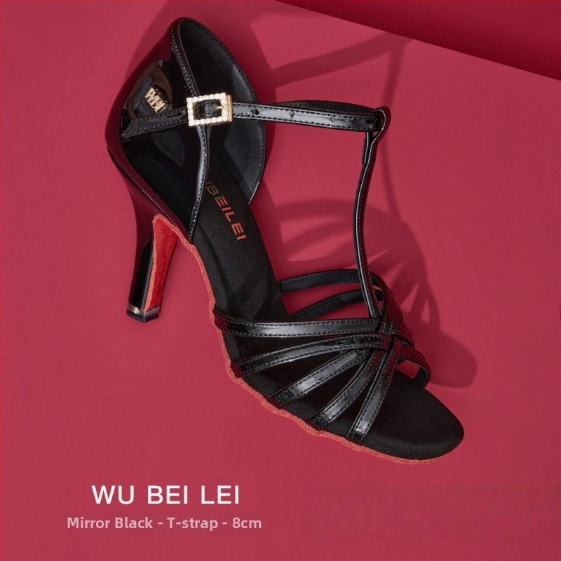 Ženske latino plesne cipele s pet remena u obliku slova T — gornji dio od svile, potplat od velura, prozračne, otporne na habanje