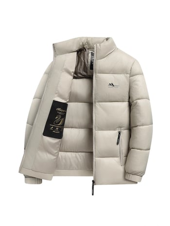 Ανδρικό χειμερινό μπουφάν με παχύ πολυεστερικό γέμισμα, φερμουάρ, ψηλό γιακά, χωρίς κουκούλα