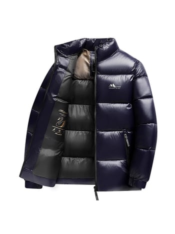 Ανδρικό χειμερινό μπουφάν με παχύ πολυεστερικό γέμισμα, φερμουάρ, ψηλό γιακά, χωρίς κουκούλα