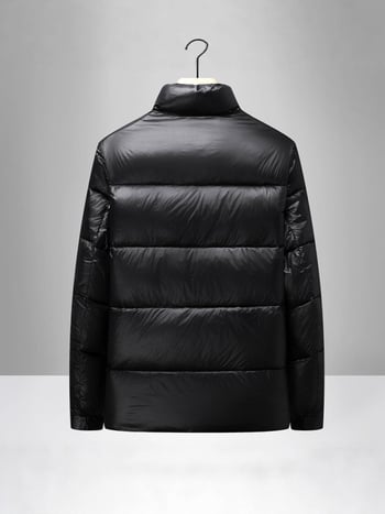 Ανδρικό χειμερινό μπουφάν με παχύ πολυεστερικό γέμισμα, φερμουάρ, ψηλό γιακά, χωρίς κουκούλα