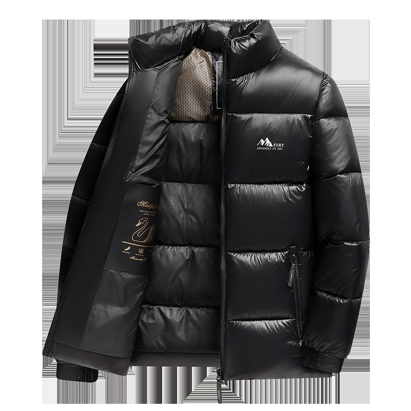 Ανδρικό χειμερινό μπουφάν με παχύ πολυεστερικό γέμισμα, φερμουάρ, ψηλό γιακά, χωρίς κουκούλα