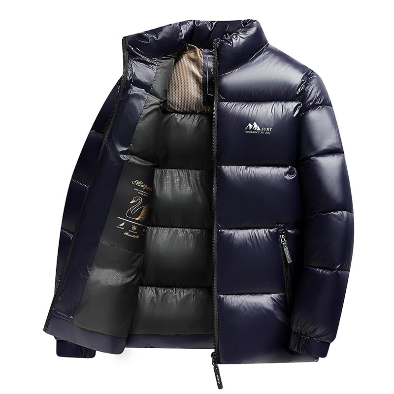 Ανδρικό χειμερινό μπουφάν με παχύ πολυεστερικό γέμισμα, φερμουάρ, ψηλό γιακά, χωρίς κουκούλα
