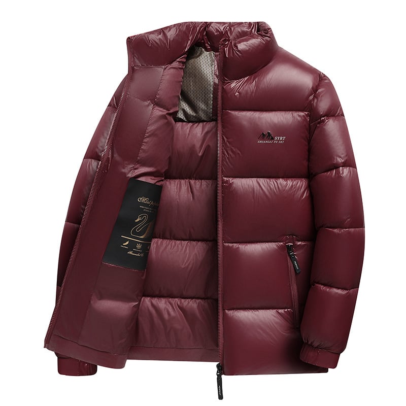 Ανδρικό χειμερινό μπουφάν με παχύ πολυεστερικό γέμισμα, φερμουάρ, ψηλό γιακά, χωρίς κουκούλα