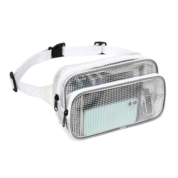 Geantă de piept pentru bărbați din PVC – Model transparent cu plasă, închidere cu fermoar, buzunar interior cu fermoar, formă pătrată orizontală